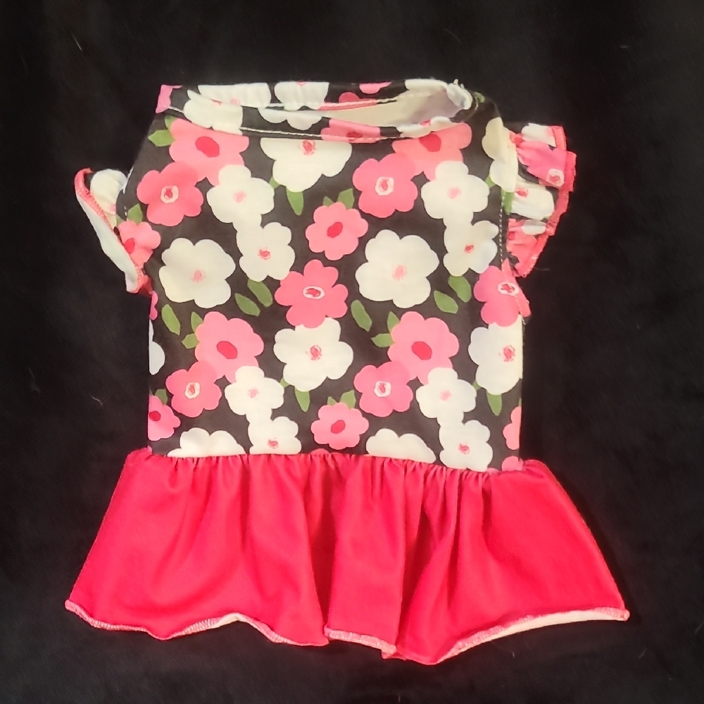 Pink and White Floral Dog Dress with Ruffle Skirt